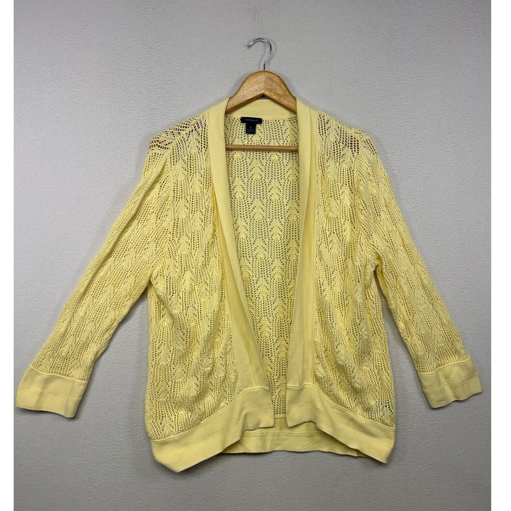 Boho Westbound Womens XL Yellow Pointelle Open Front Cardigan Sweater